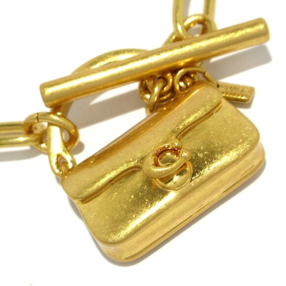 Auth COACH Mini Handbag Charm Chain Link Bracelet - Gold Hardware Bracelet - Picture 2 of 6